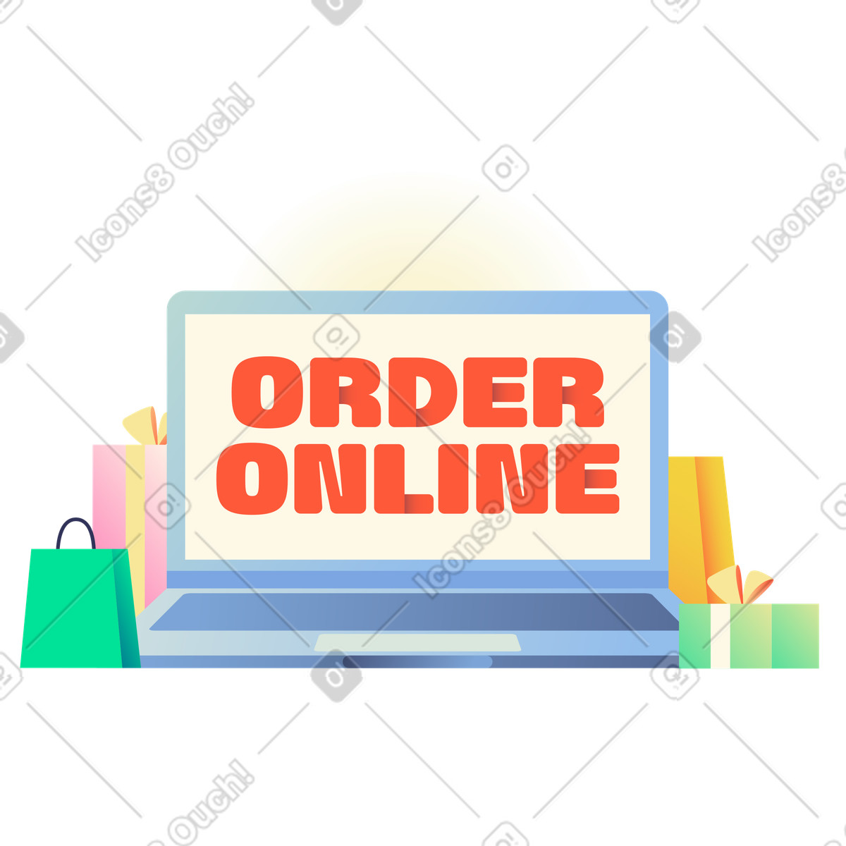 Lettering order online con testo di confezioni regalo e sacchetti illustrazione in stile Beam scarica in PNG, SVG