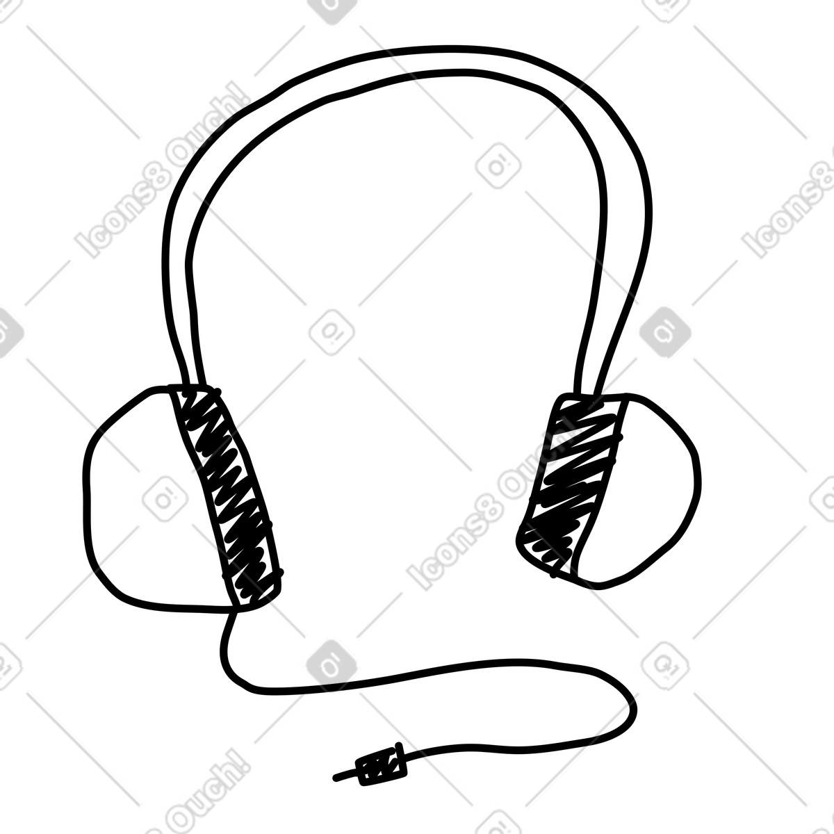 Ilustração de Headphones audio cable drawing of over ear music accessory em no estilo Rough Sketch para baixar em PNG, SVG