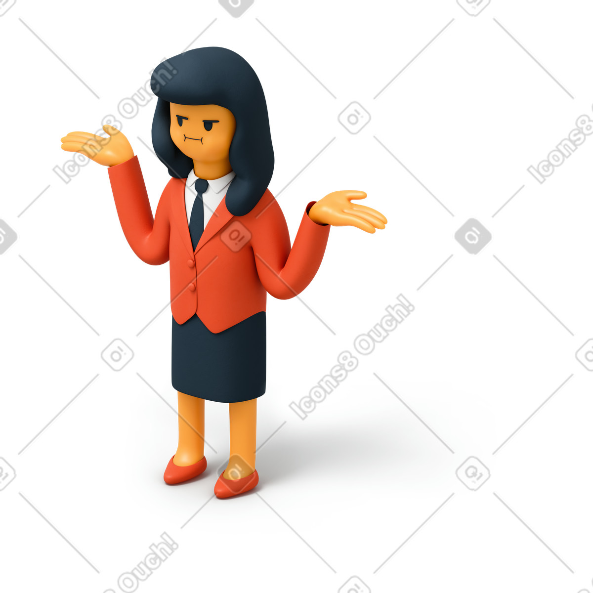 下载 3D Flame 风格的 穿着西装的女人耸了耸肩 插画，支持 PNG、SVG 格式