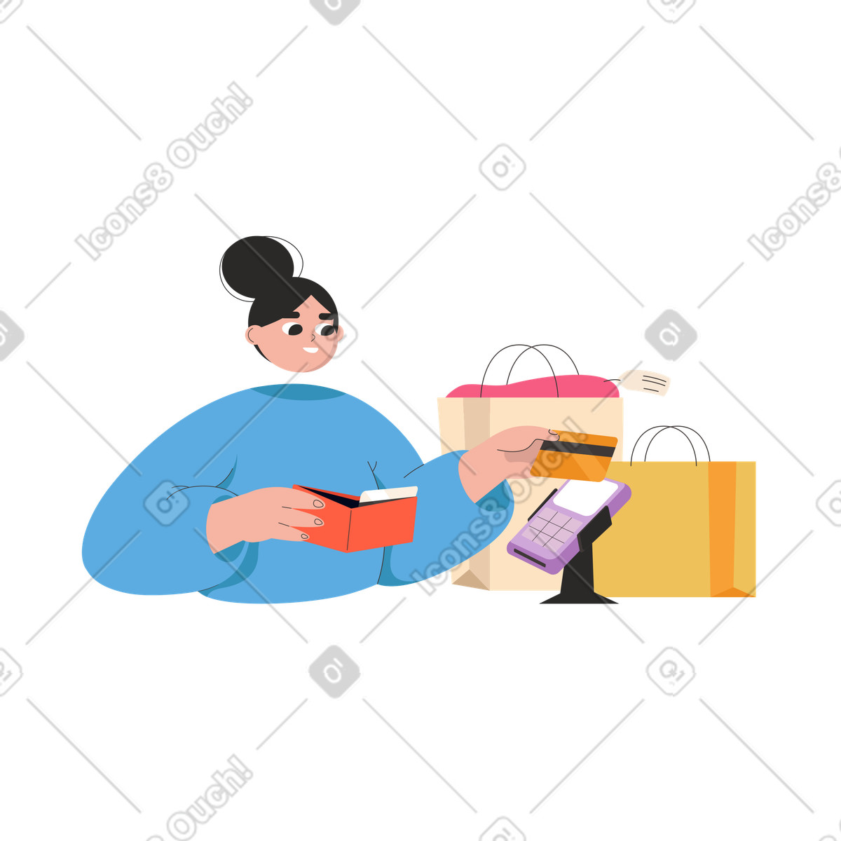Frau, die im laden mit karte bezahlt-Illustration Dizzy-Stil als Download in PNG, SVG