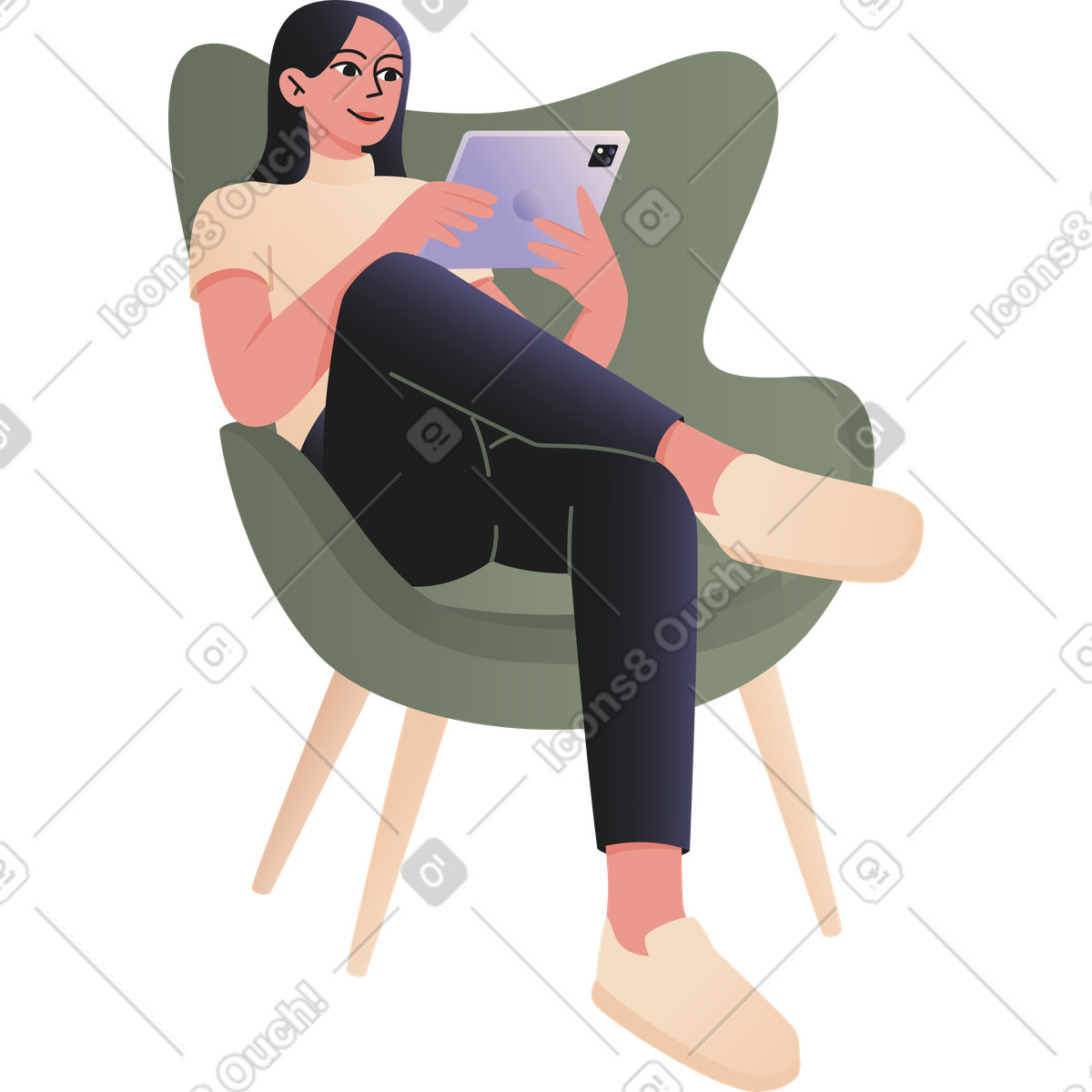 Woman with tablet illustration in Coworking style download in PNG, SVG