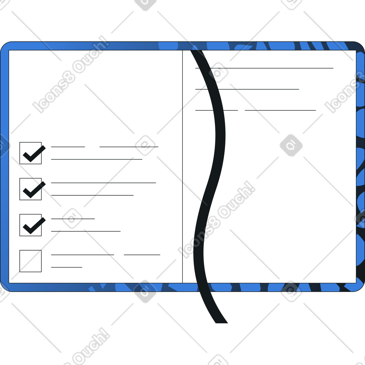 Notebook with checklist illustration in Midnight style download in PNG, SVG