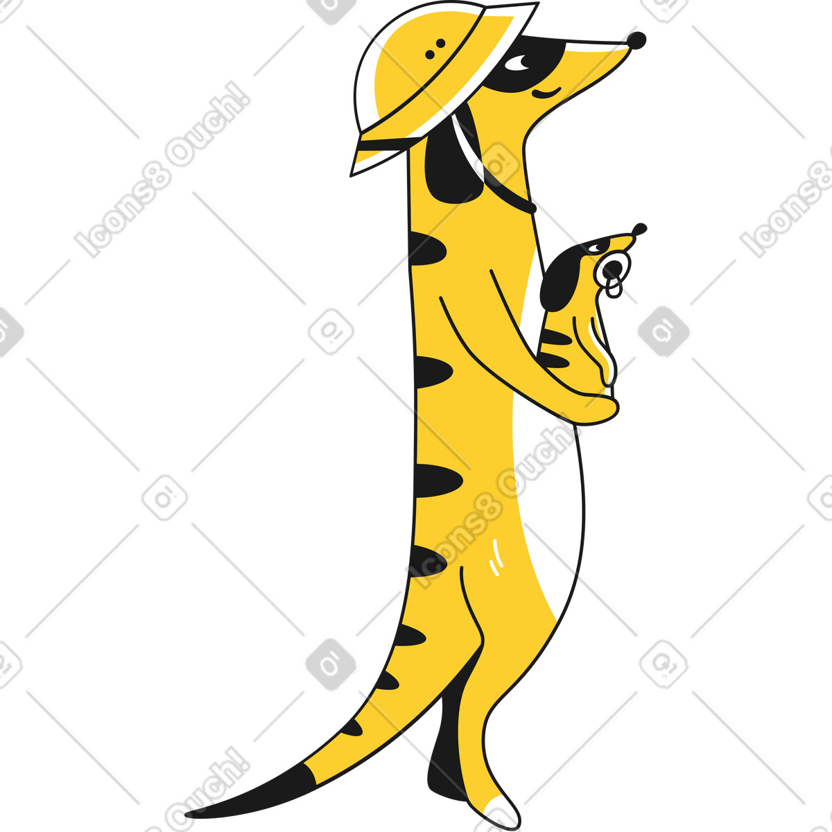 Ilustración Suricata con bebé en estilo Taxi a descargar en PNG y SVG