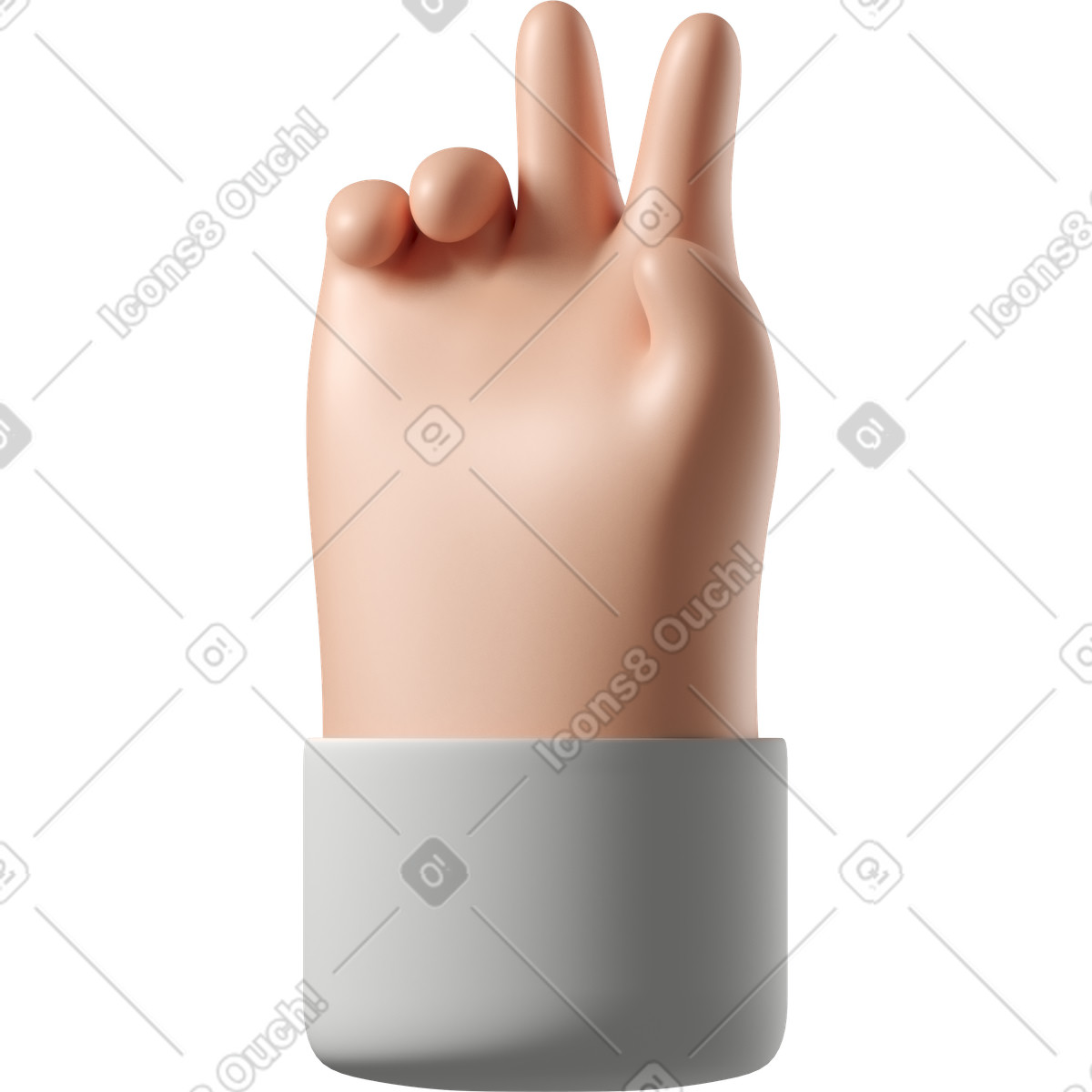 3D Hands Fun&Wild スタイルの 勝利のサインを示す白い肌の手 のイラストをPNG、SVG形式でダウンロード