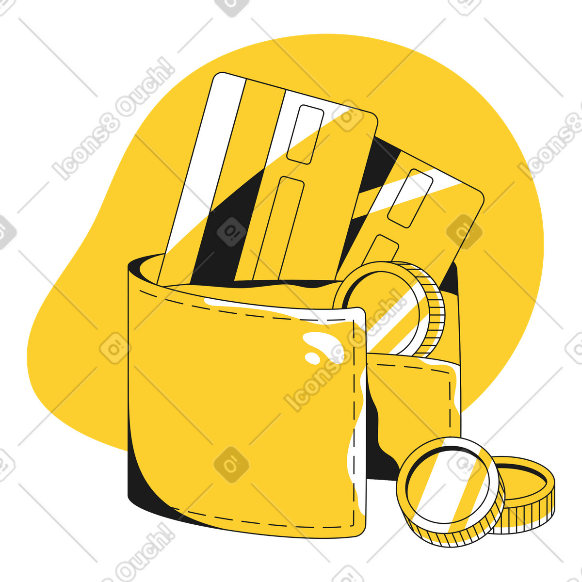 Wallet with coins and cards illustration in Taxi style download in PNG, SVG