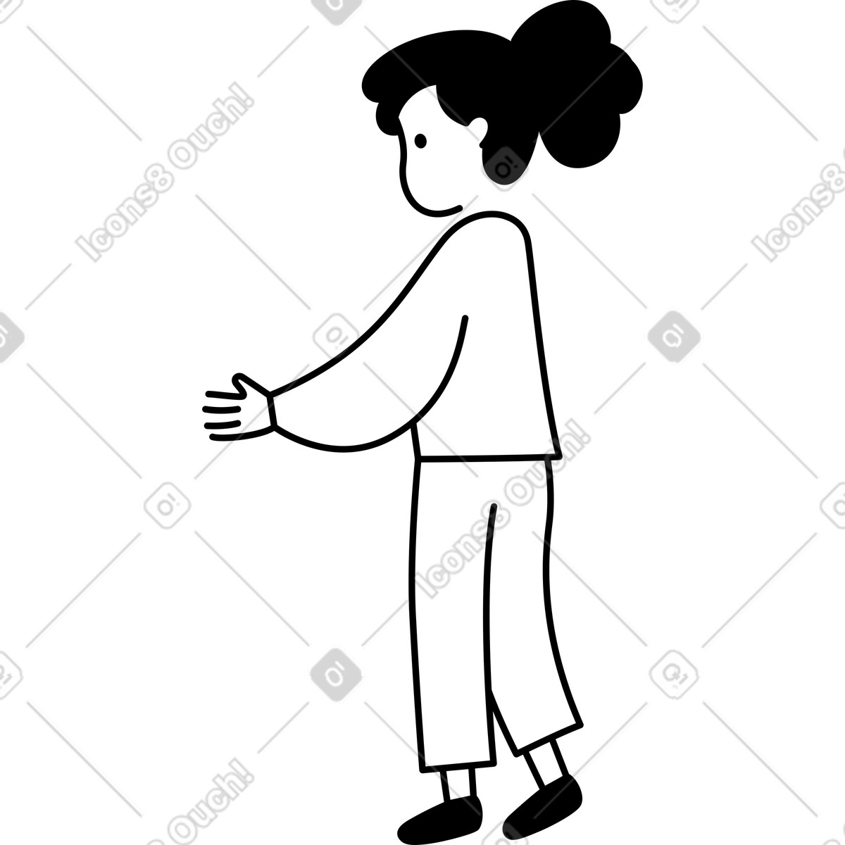 Character side view silhouette extending arms wearing long sleeve shirt-Illustration im Notion Line Art-Stil als Download in PNG, SVG