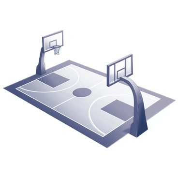 A polished wooden floor of a basketball court, reflecting light with a smooth surface. The court features distinct painted lines marking the three-point arc, free-throw line, and key area. At each end, there are rectangular painted areas designating the backboards. The overall layout is symmetrical, creating a clear and organized playing surface.
