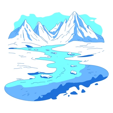 A glacial river cutting through a rugged, icy landscape
