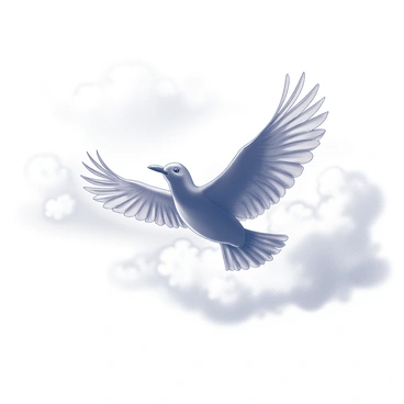 A bird is soaring high in the sky. Its wings are spread open wide, showcasing the intricate details of the feathers. The bird is positioned against an expansive sky, with its body slightly angled as it glides gracefully. The sunlight creates a delicate interplay of shadows across its wings, highlighting their shape and texture. The background is filled with soft, fluffy clouds that enhance the sense of altitude and freedom.