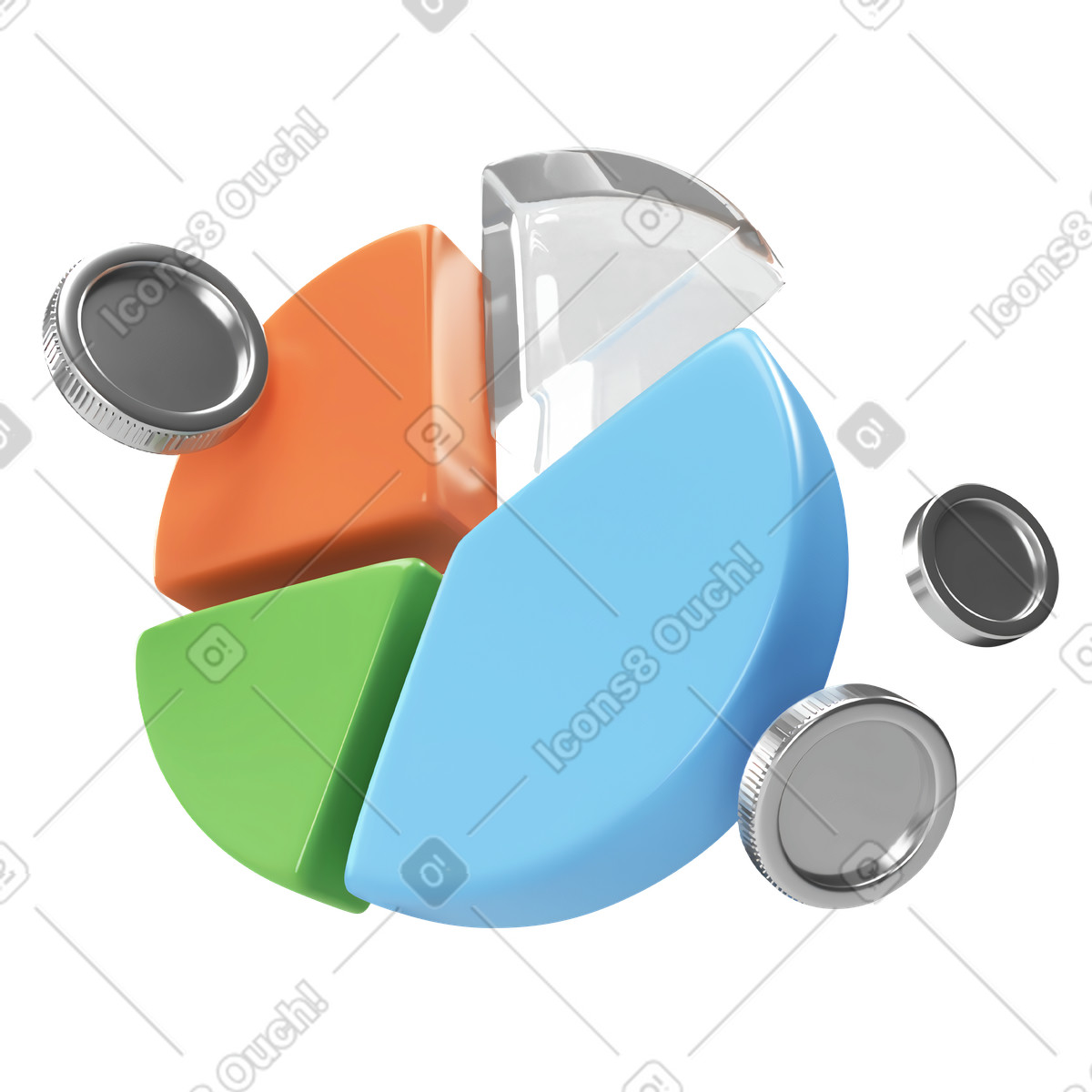 Pie chart with coin money illustration in PNG, SVG