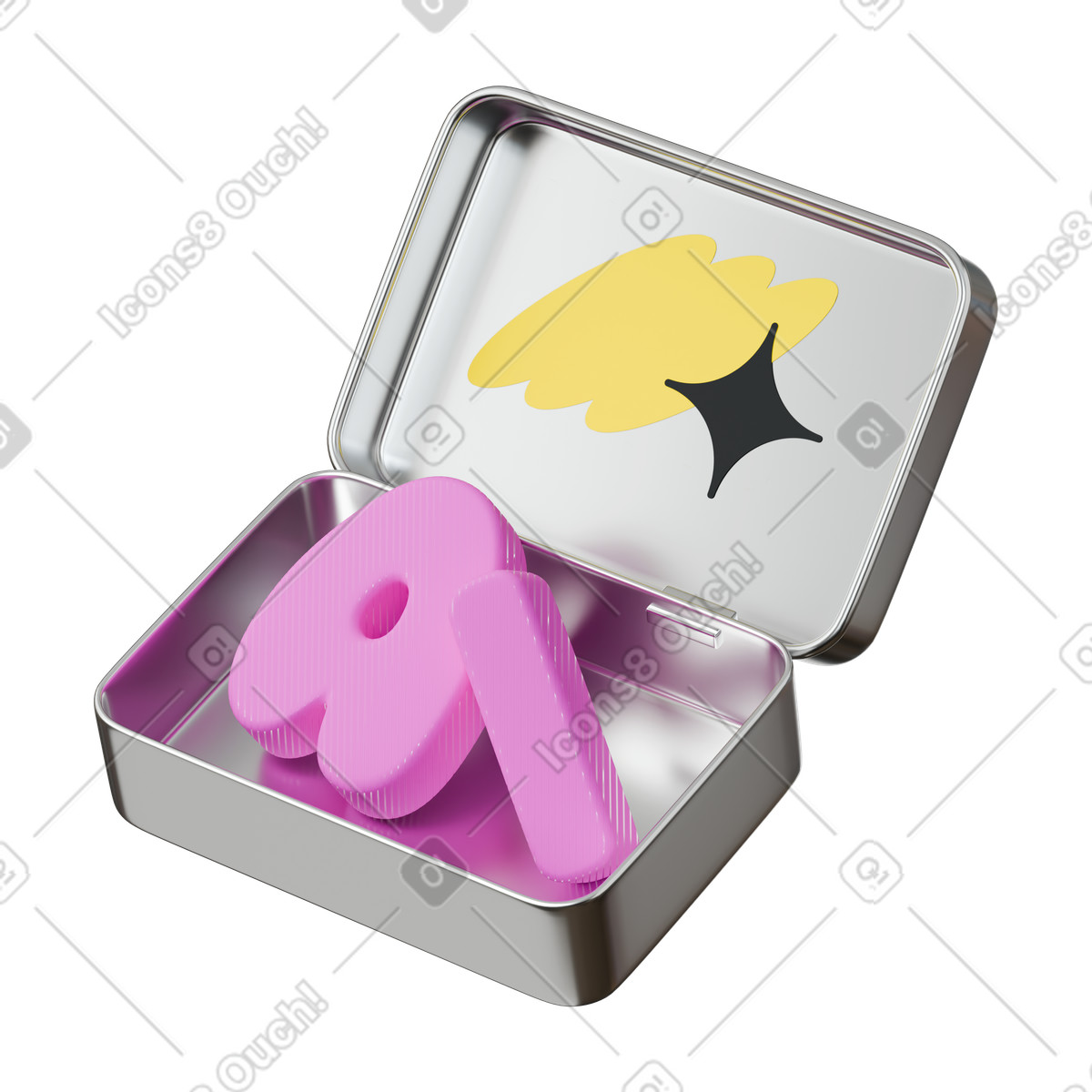 Metal box with AI letters, product display animated illustration in 3D Stickle style download in GIF, Lottie (JSON), AE