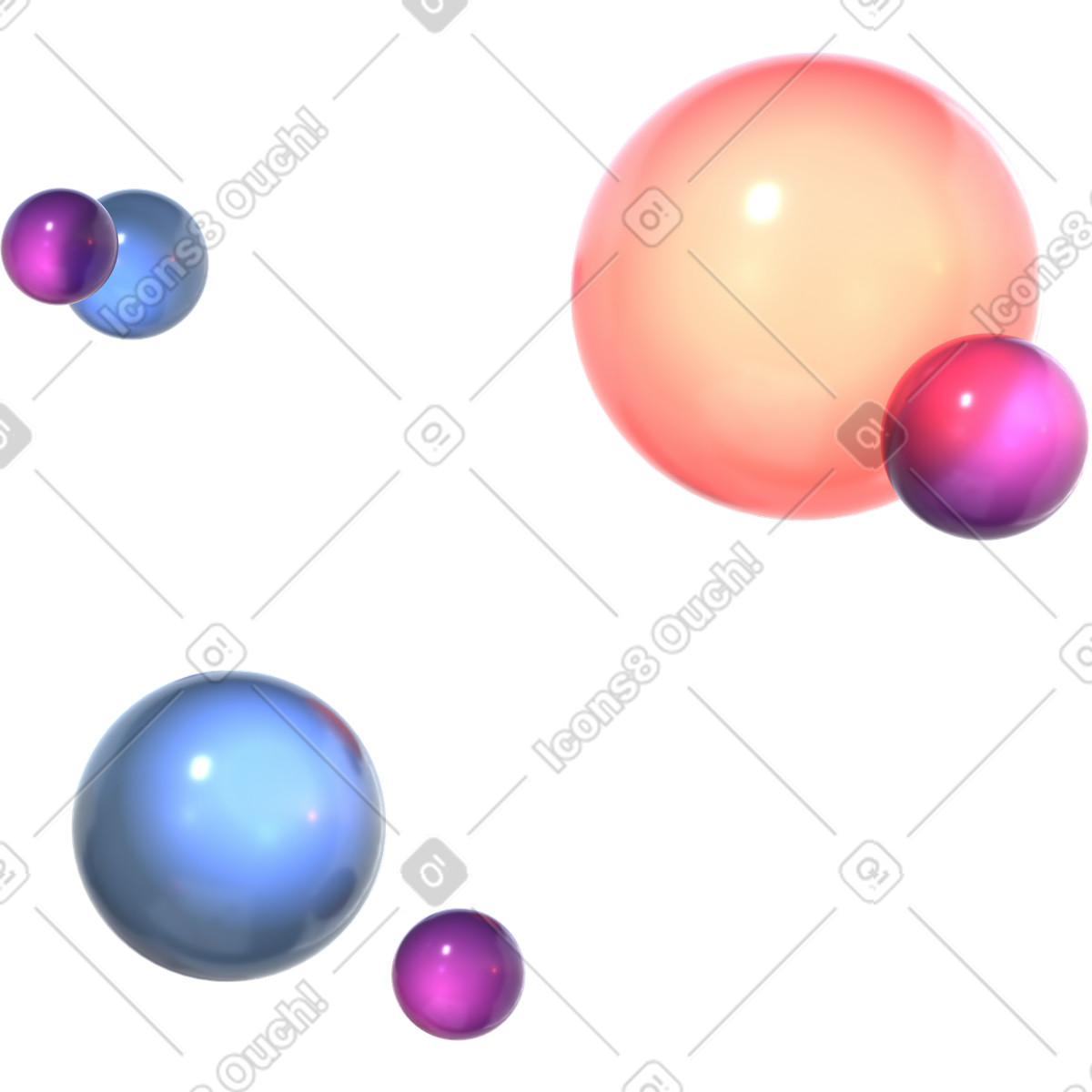 Ilustración Composición con esferas de vidrio flotantes en estilo 3D Glassy a descargar en PNG y SVG