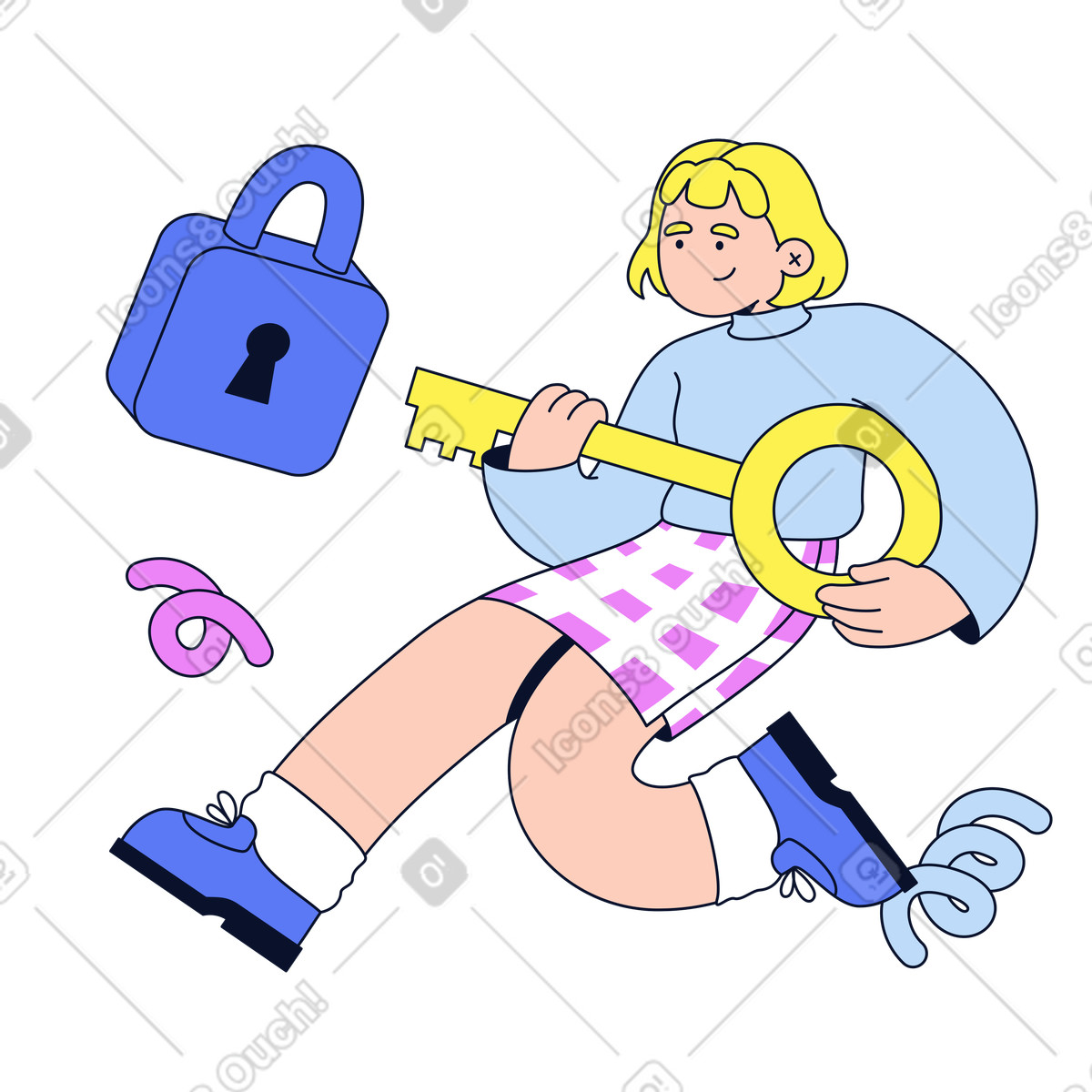 Secure access concept with padlock and key illustration in PNG, SVG