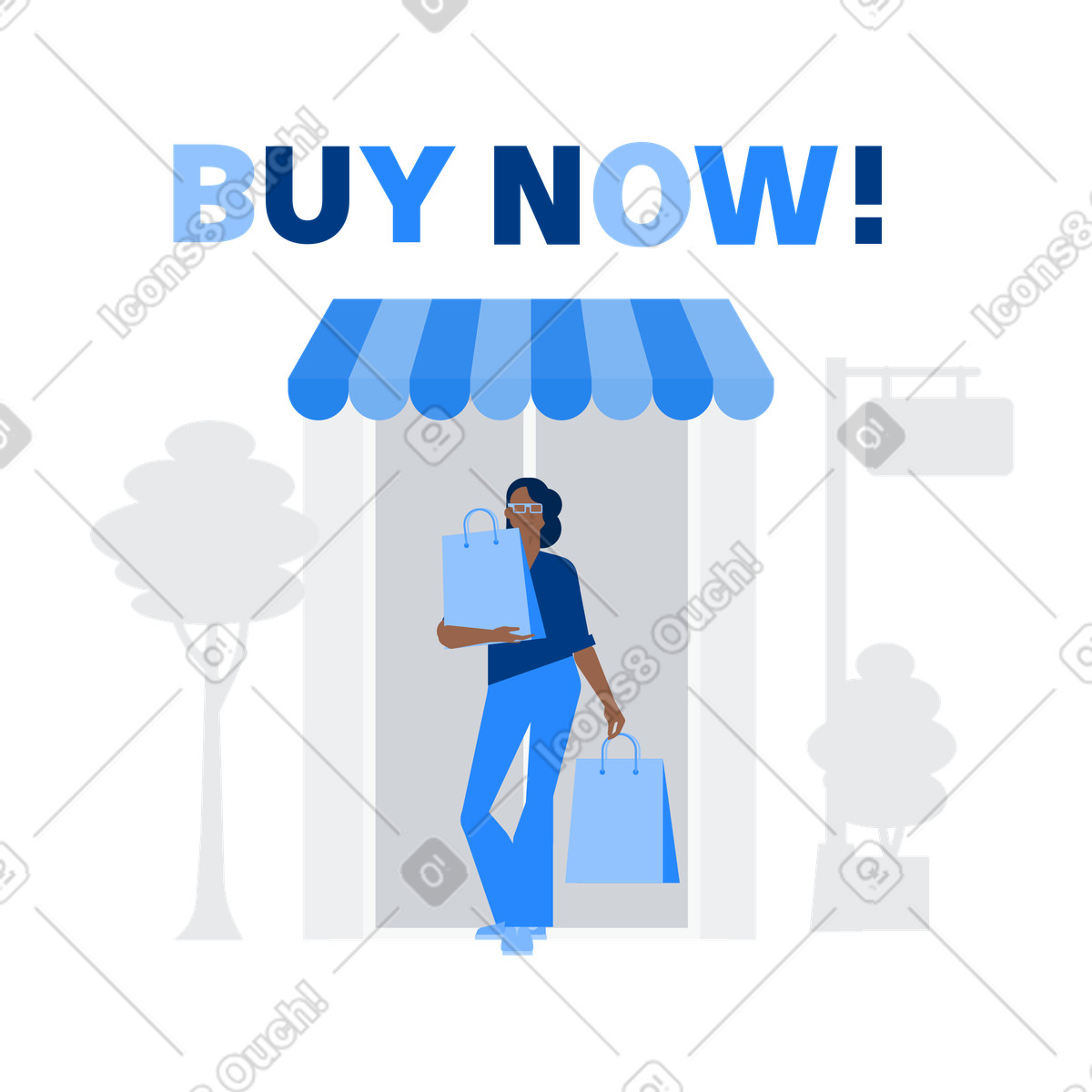 Customer outside shop with purchases, Sale campaign or retail promotion illustrazione in stile Urban scarica in PNG, SVG
