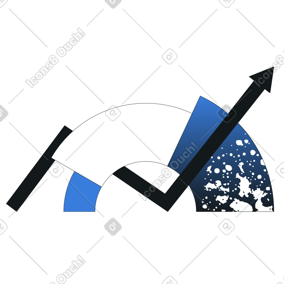 Rising arrow and segmented chart, Business analytics growth tracking illustration in Midnight style download in PNG, SVG