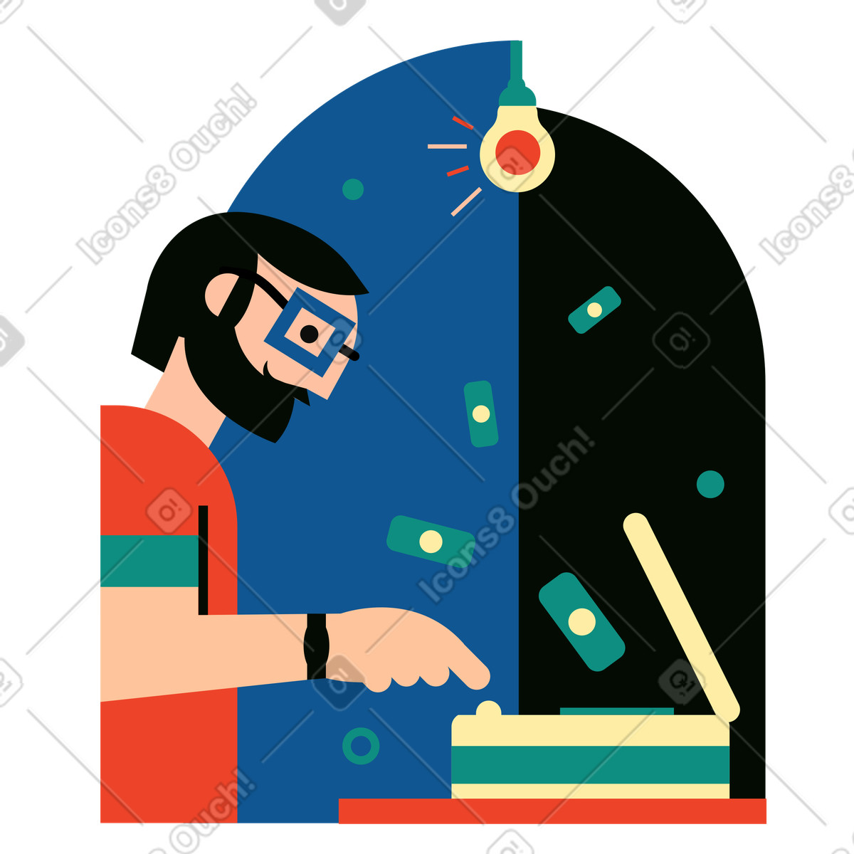 Man using a money printer illustration in Polar style download in PNG, SVG