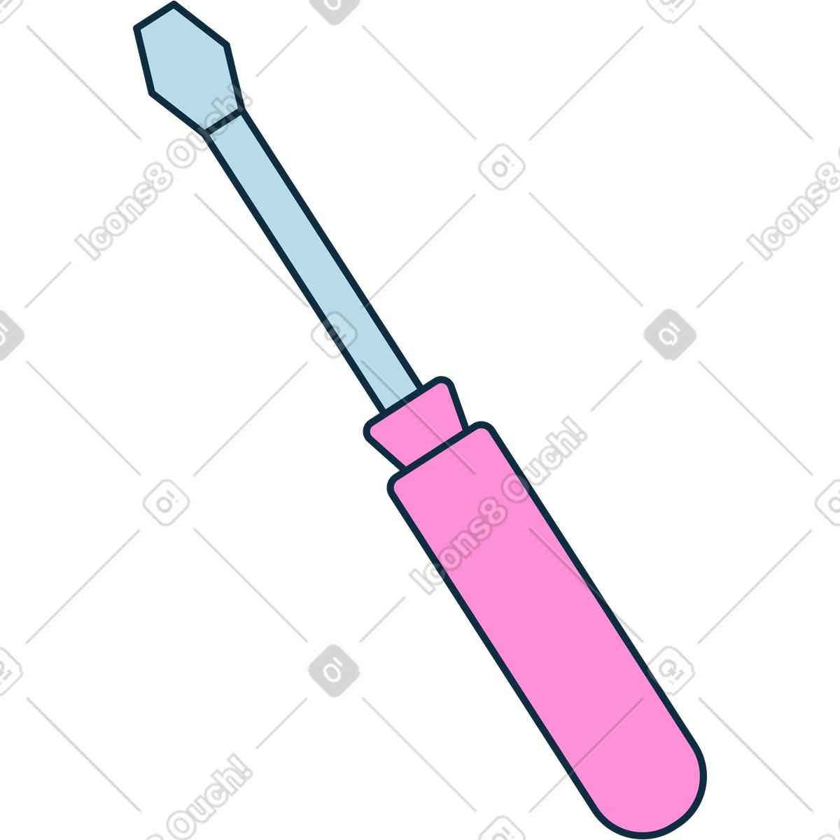 Pink screwdriver illustration in Bubble gum style download in PNG, SVG