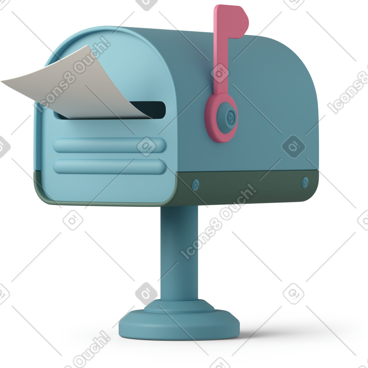 下载 3D Casual life 风格的 Postal mailbox with raised flag indicating new delivered letter and notification 动画插图，支持 GIF、Lottie （JSON）、AE 格式