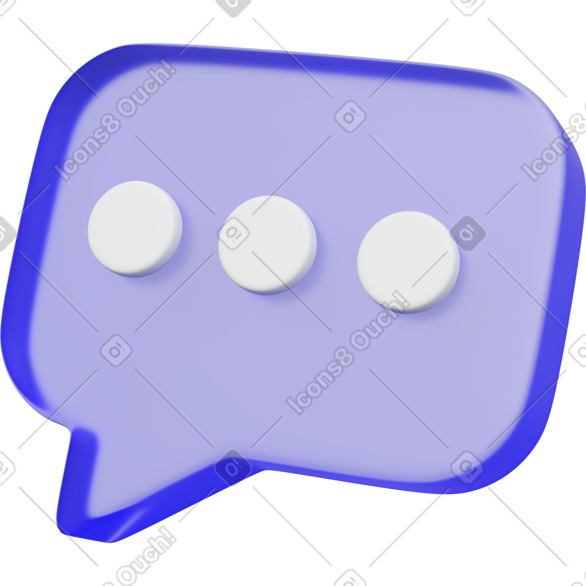 Blue translucent speech bubble with typing dots illustration in 3D Playful style download in PNG, SVG
