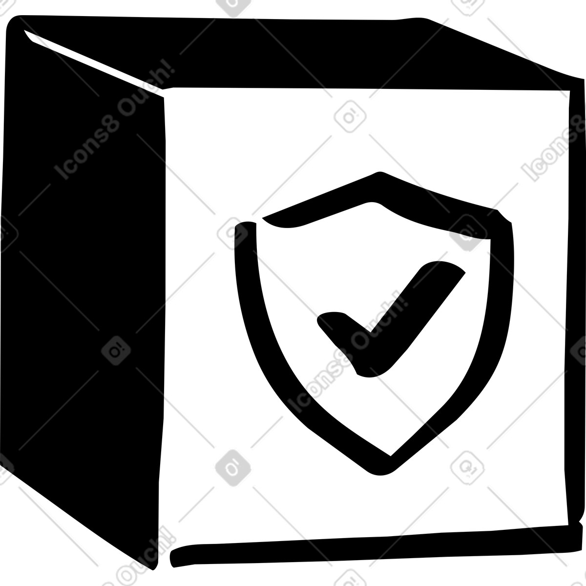 Cube with a security shield illustration in Line style download in PNG, SVG