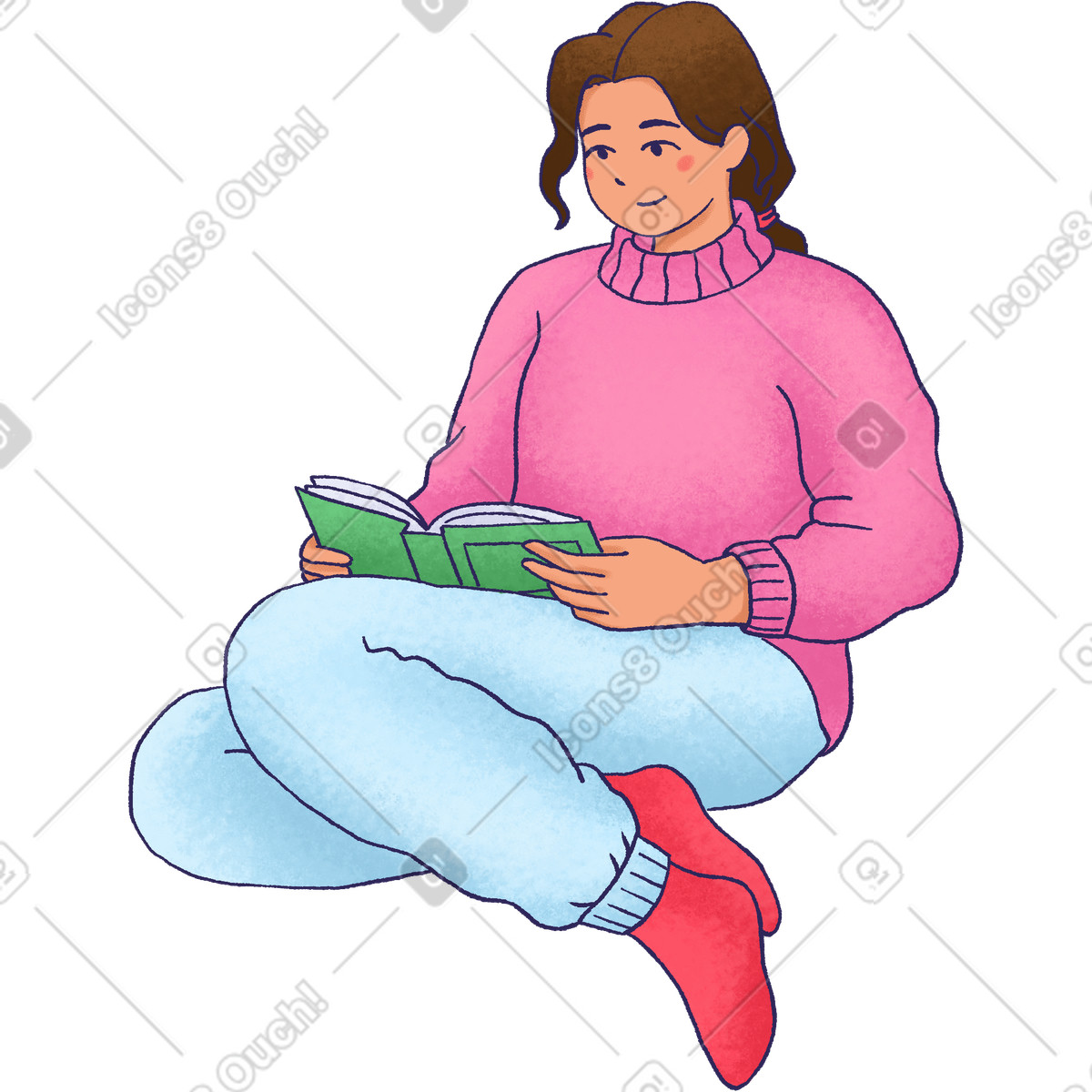 Hue 스타일의 Woman sitting and reading a book 일러스트레이션 PNG, SVG 다운로드