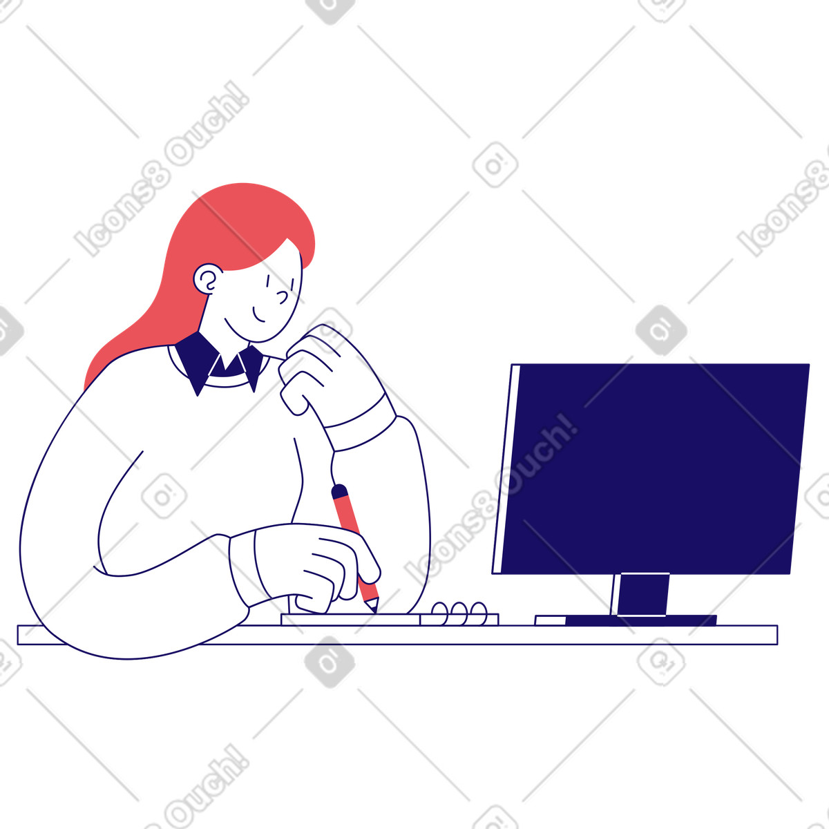 Frau studiert online-Illustration im Bendy-Stil als Download in PNG, SVG