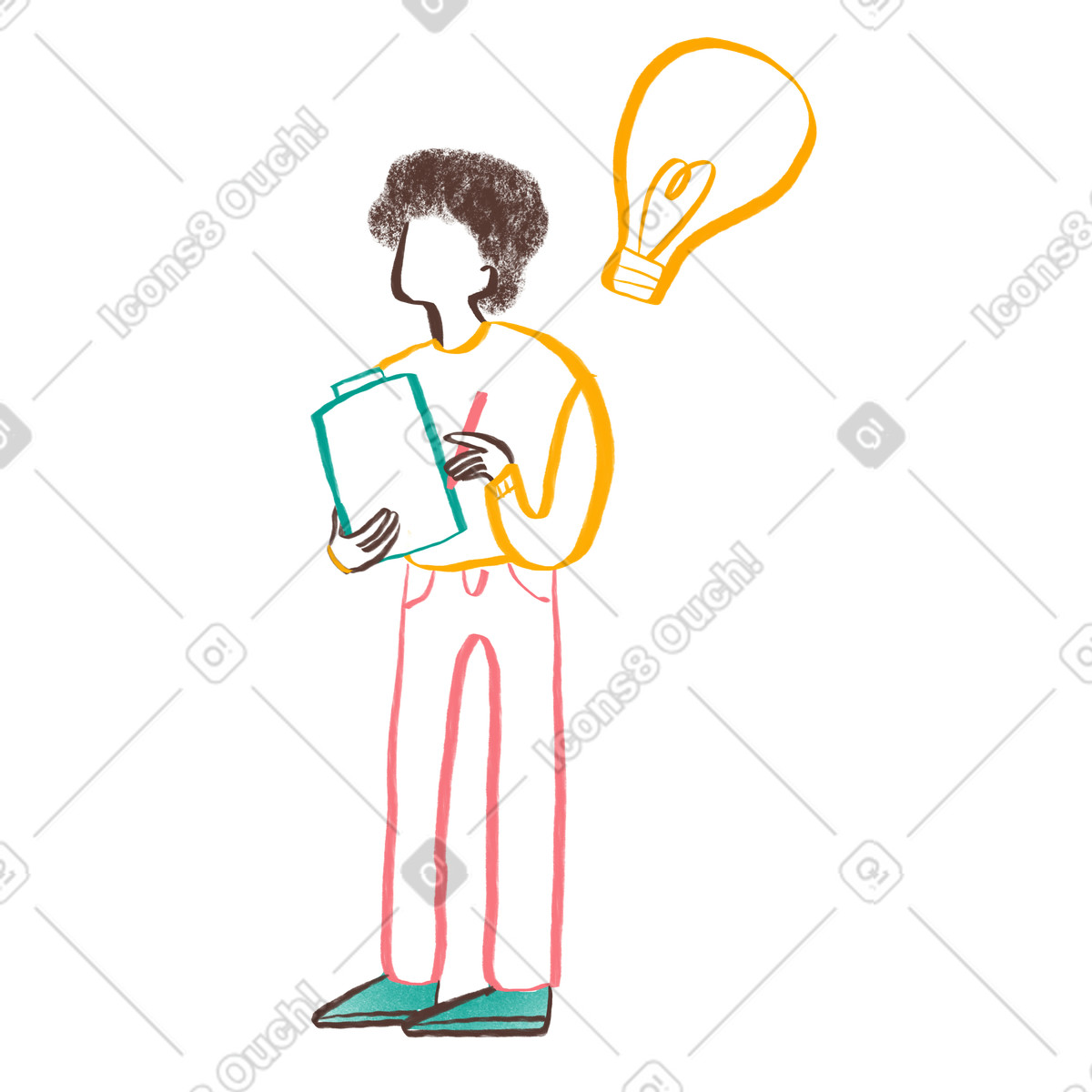 Person with lightbulb having idea illustrazione in stile Company scarica in PNG, SVG