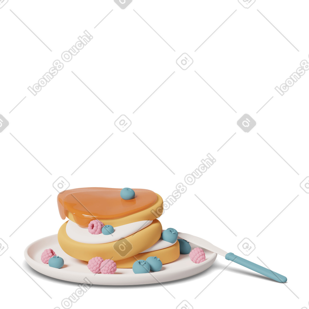 3D Casual life スタイルの Blueberry and raspberry pancakes のイラストをPNG、SVG形式でダウンロード
