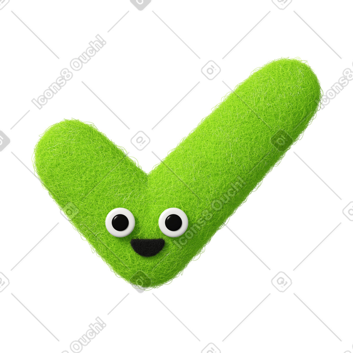 Cute green check mark icon illustration in Fuzzy style download in PNG, SVG