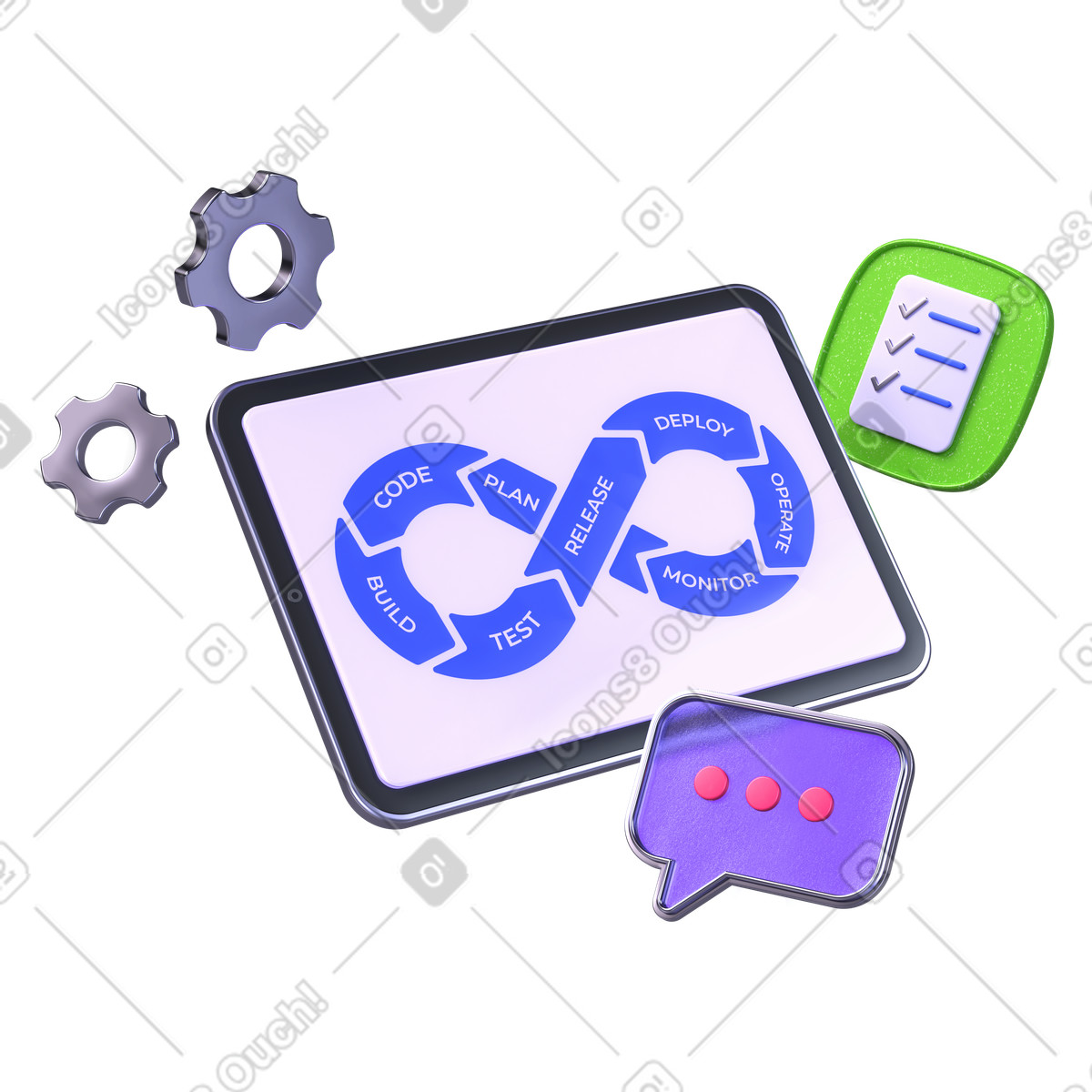 Devops, software development methodology and framework illustration in PNG, SVG