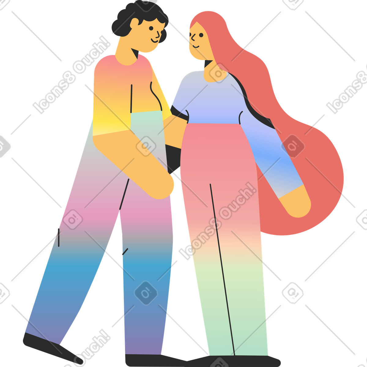 Man and a woman are standing in an embrace illustration Marginalia style download PNG, SVG