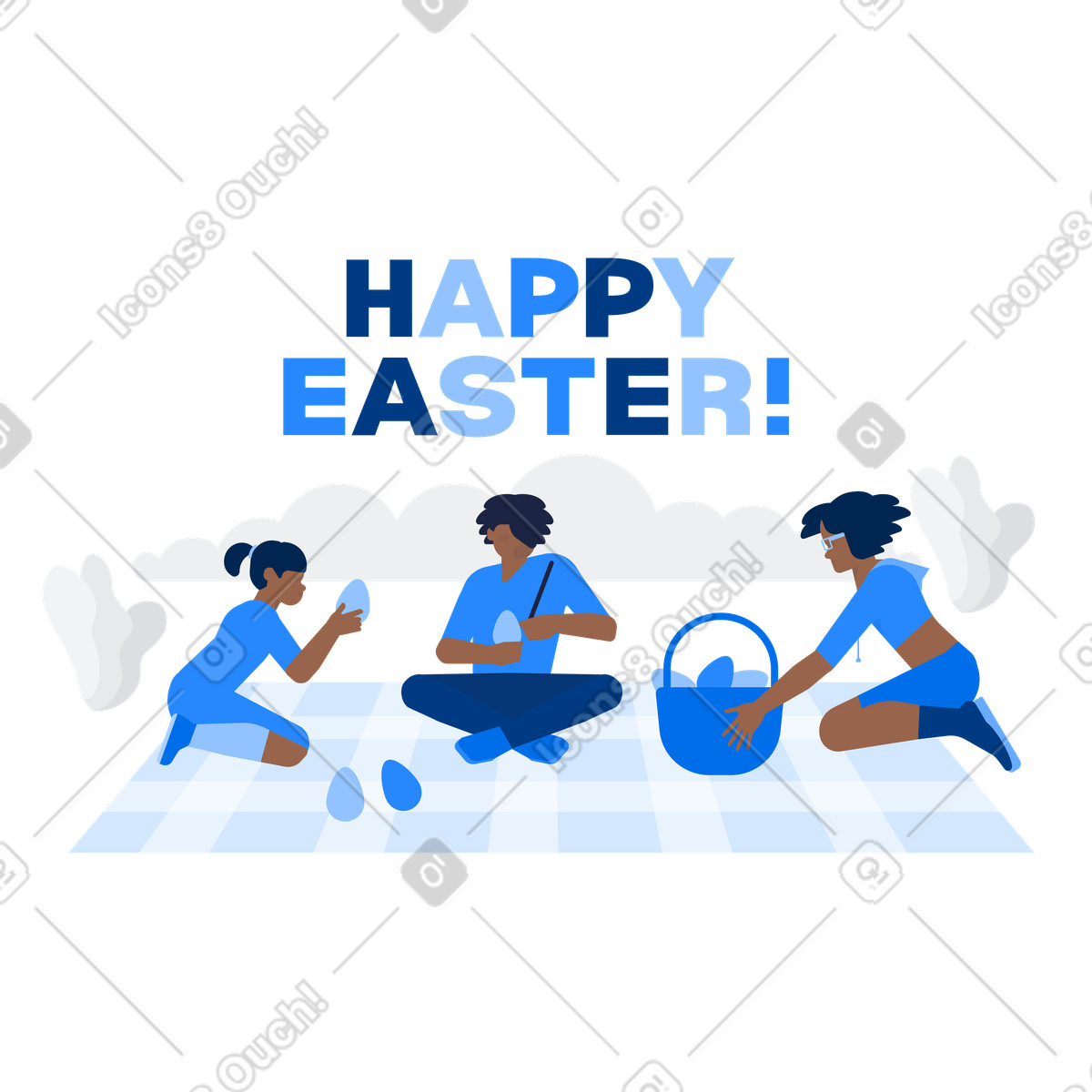 Иллюстрация Family painting Easter eggs outdoors, Holiday activity and fun в стиле Urban — скачать в форматах PNG, SVG