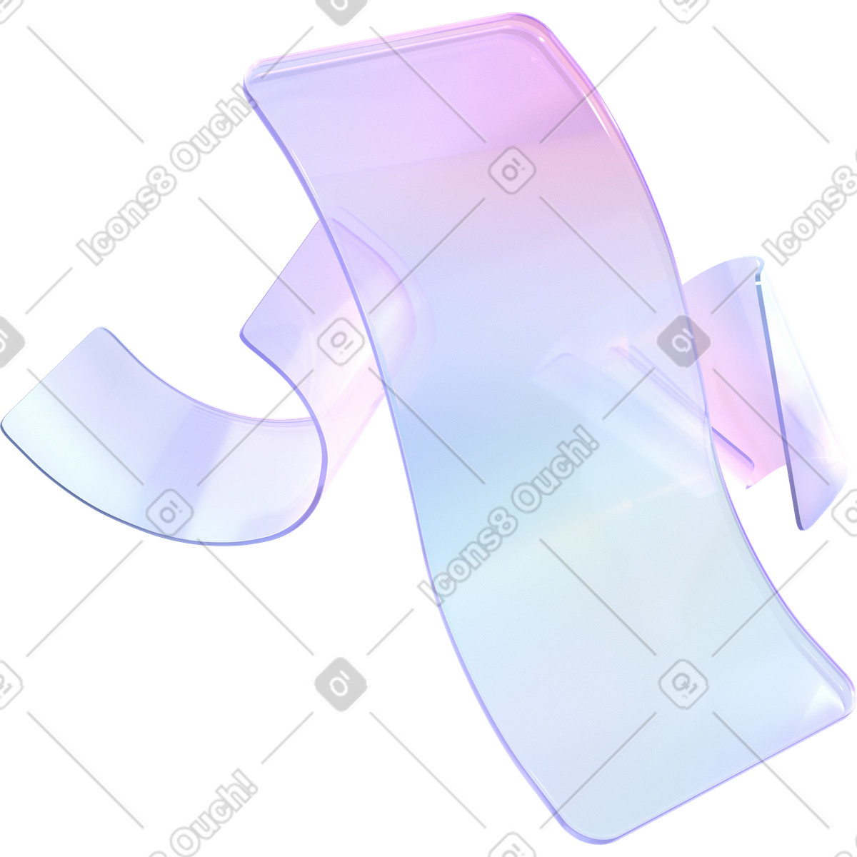 Three deformed transparent ribbons illustration in 3D Glassy style download in PNG, SVG