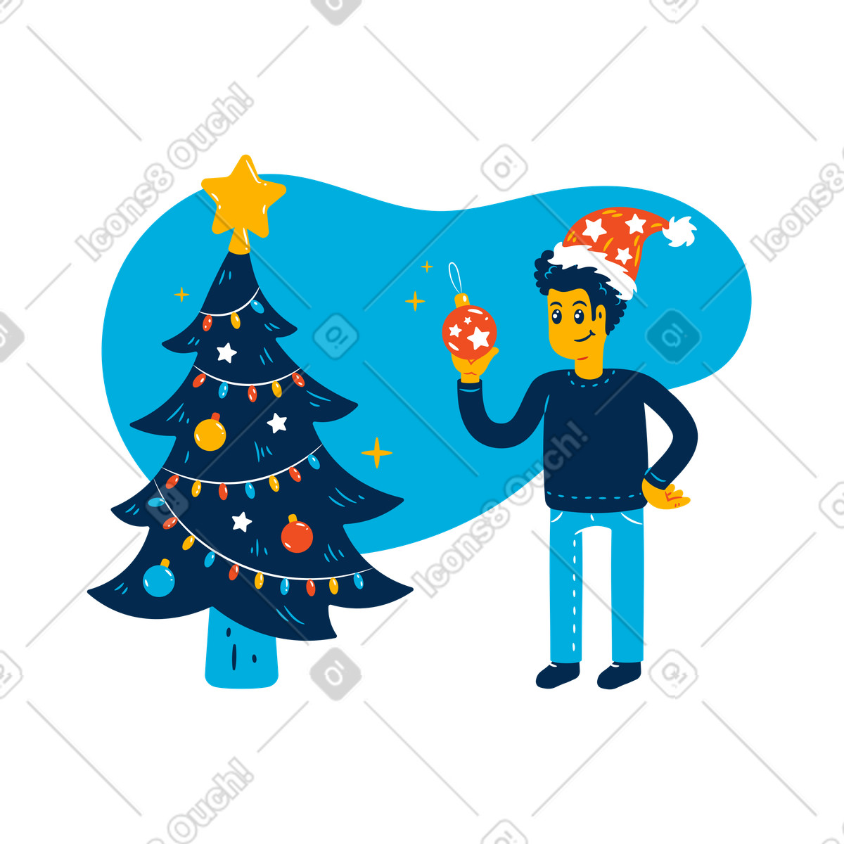 Flame 스타일의 Hanging ornament on Christmas tree, Winter holiday preparation 일러스트레이션 PNG, SVG 다운로드
