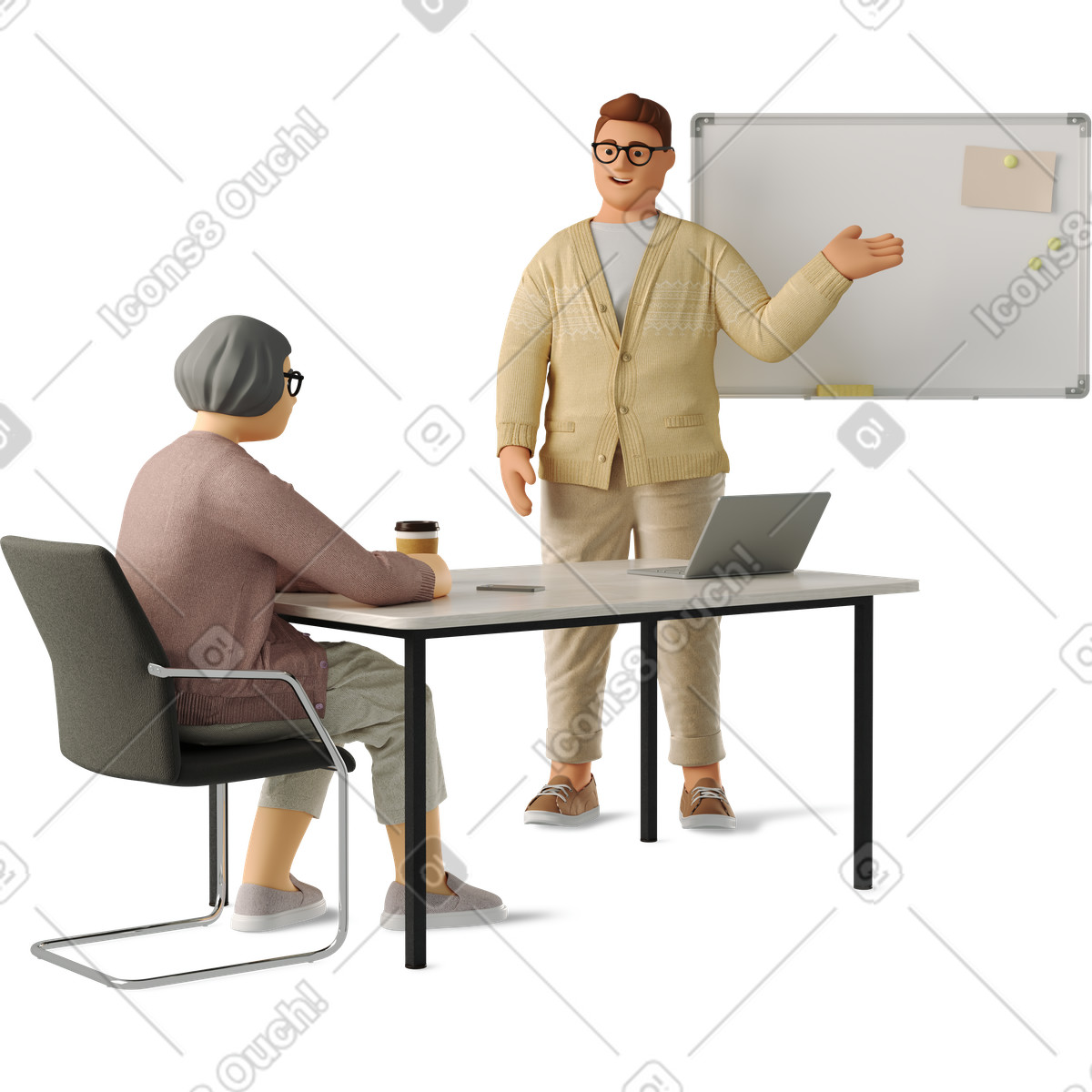 Two people discussing a work project illustration discussion clipart graphics vectors