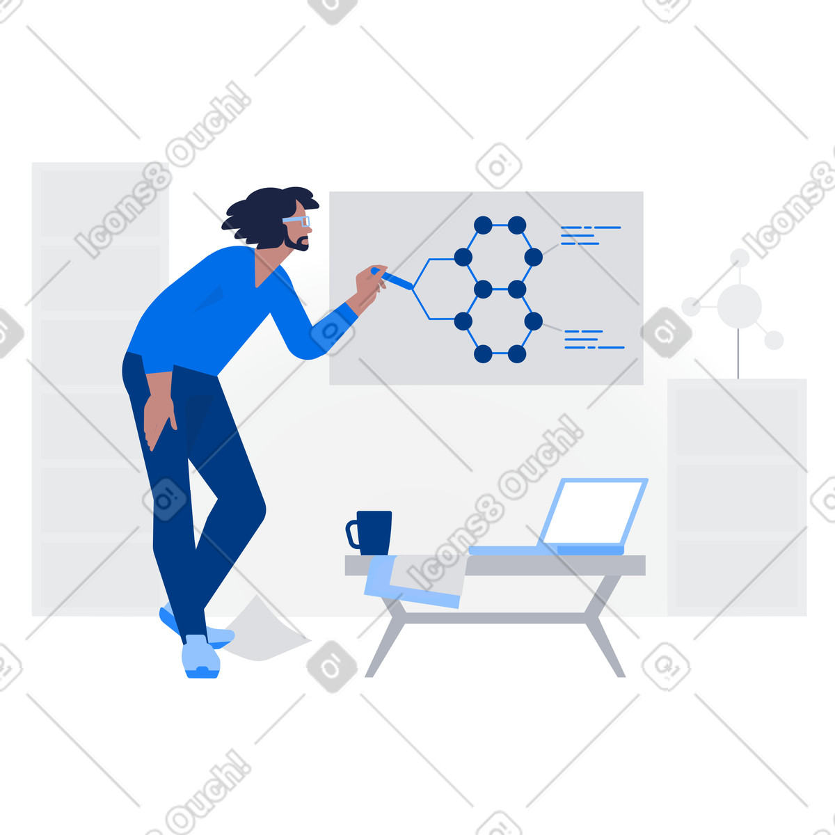 下载 Urban 风格的 科学家在黑板上创造了一种物质的配方 插画，支持 PNG、SVG 格式