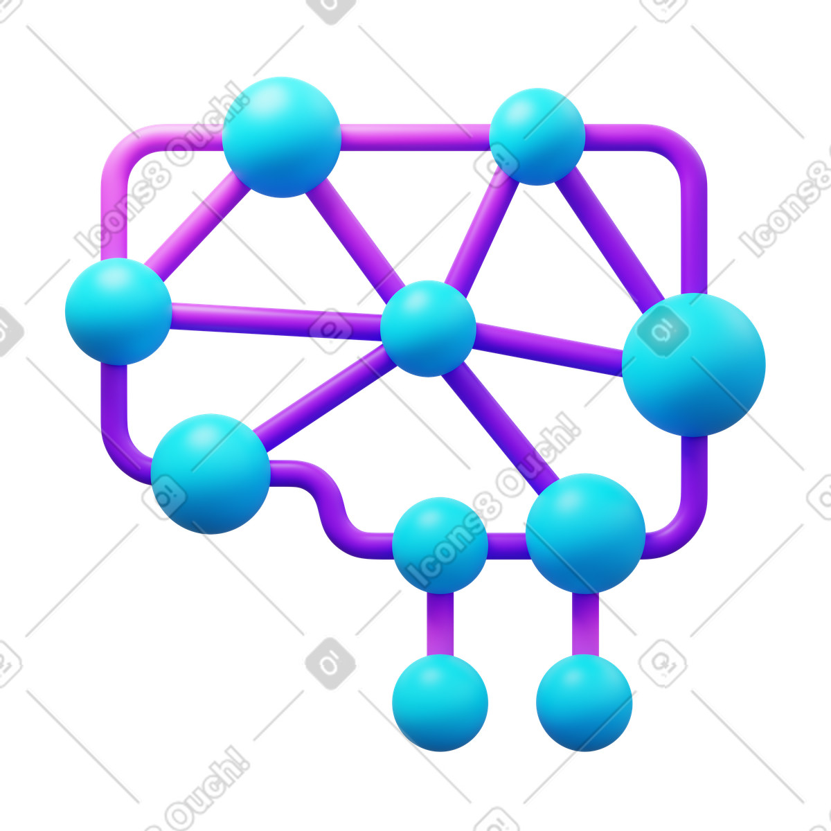 下载 3D Fluency 风格的 Machine learning brain structure showing data connections and network nodes 插画，支持 PNG、SVG 格式