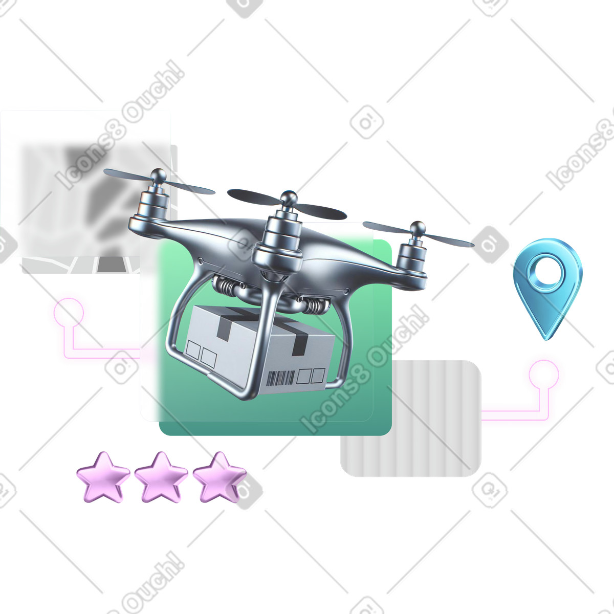 Ilustração de Drone entregando um pacote no endereço em estilo Chromed para baixar em PNG, SVG