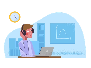 A man listening to music while studying - Pale style illustration
