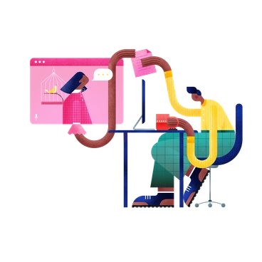 A person working at a desk with digital elements - Willowy style illustration