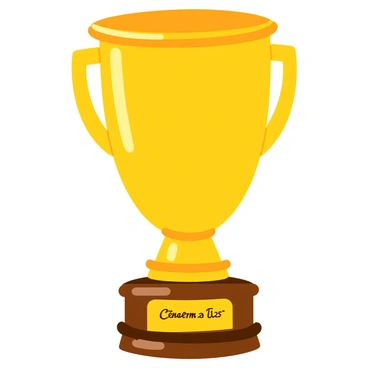 A close-up of a shiny gold trophy with intricate engravings and a smooth surface. The trophy stands on a polished wooden base. The label on the front reads "Concours Illustration 2025 Winner" in elegant font. The trophy features a tall cup design with decorative handles on each side, reflecting light as it captures the surroundings. The background is softly blurred, emphasizing the trophy as the focal point.