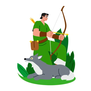 An archer with a loyal animal companion, both poised for action