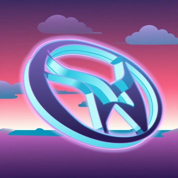 A 3D car emblem prominently displayed, casting a gentle glow. The emblem features sleek curves and intricate designs that reflect its modern craftsmanship. It is set against a vivid sunset sky, where hues of orange, pink, and purple blend seamlessly. The soft illumination from the emblem enhances its details, creating a striking contrast with the twilight backdrop. Soft clouds drift lazily in the sky, further enriching the tranquil scene.