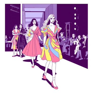 A group of models is walking confidently down a runway showcasing a dazzling Dior collection during Paris Fashion Week. Each model is dressed in elegant outfits that feature intricate patterns and luxurious fabrics. The runway is illuminated with bright lights, creating a dramatic atmosphere. Spectators in the background are capturing the moment with cameras. The scene is filled with a sense of excitement and high fashion as the models stride gracefully, showcasing the vibrant colors and detailed designs of the collection.