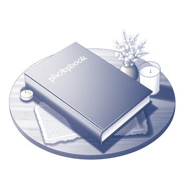 A photobook filled with pictures from the baptism day laying on a table