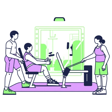 A gym interior features a group of friends engaging in a seated cable row exercise. In the foreground, one friend is seated on the cable row machine, demonstrating perfect form with an upright posture and straight arms, pulling the handle towards their abdomen. Another friend stands nearby, observing and providing encouragement. The background includes additional gym equipment such as weights and benches, along with a large mirror reflecting the scene. The gym is filled with bright lighting, highlighting the determination on the friends' faces as they compete for the best form.