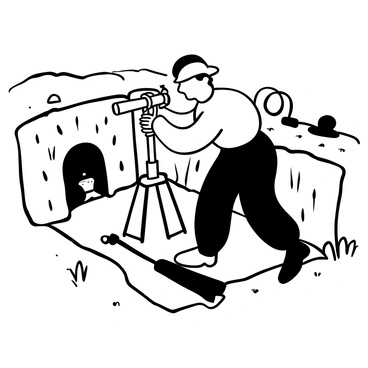 A soldier in a military uniform peering through a periscope from within a muddy trench. The trench walls are made of sandbags and earth, with some scattered debris around. The soldier's hands grip the periscope firmly as he focuses on the view ahead. Around the trench, patches of mud and small plants are visible, indicating the harsh environment. A few discarded items, like empty cartridges and a canteen, are scattered within the trench. The scene conveys a sense of vigilance and the challenging conditions of wartime.