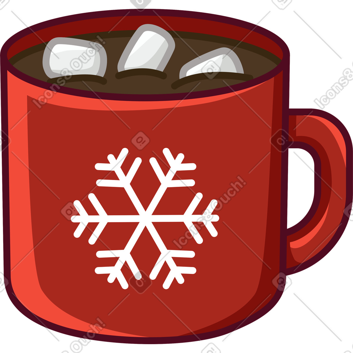 Red mug with hot cocoa and marshmallows illustration in Festicon style download in PNG, SVG
