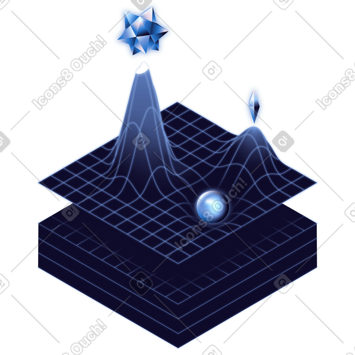 Layered landscape with star peak, North metric, Success metrics illustration in Dimension style download in PNG, SVG