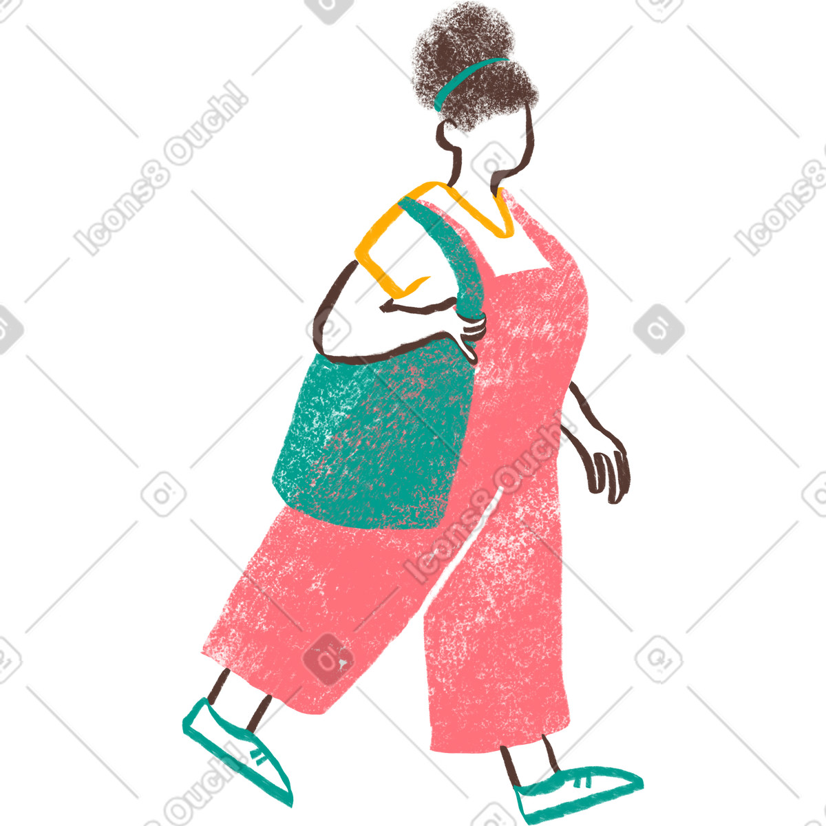 Ilustração de Curvy woman walking with tote bag em no estilo Company para baixar em PNG, SVG